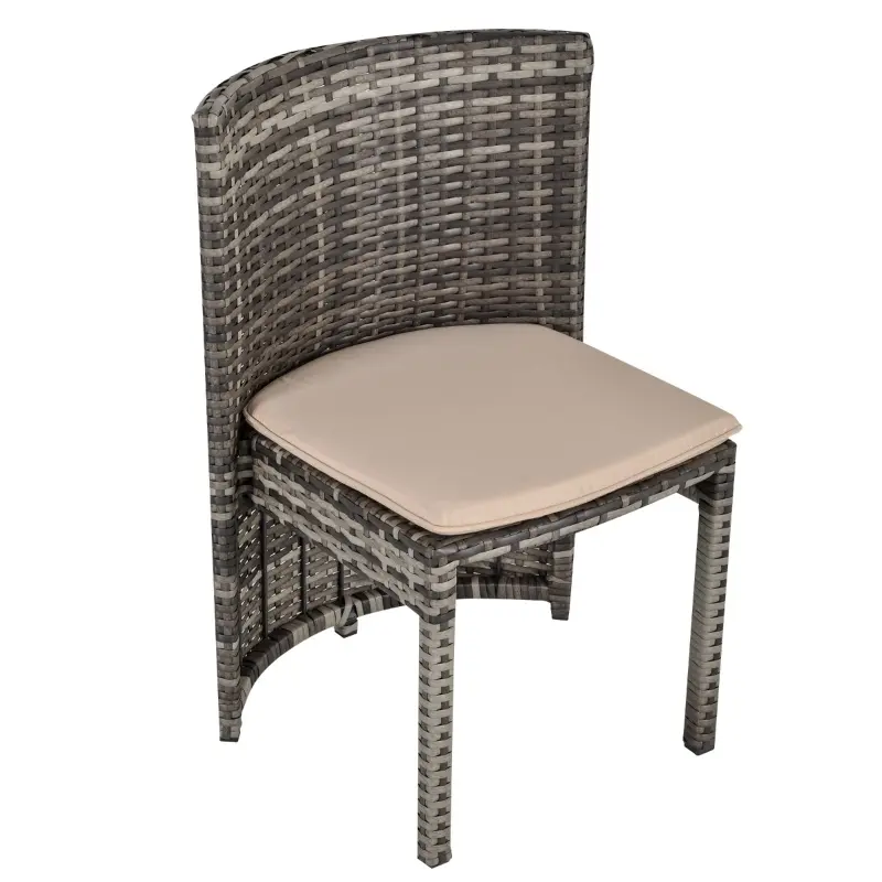 Outsunny 3 PCS Outdoor Rattan Wicker Bistro Set with Storage Shelf, Glass Top Table, Soft Cushioned Chairs and Space Saving Design, Patio Conversation Set for Garden Backyard Porch, Grey