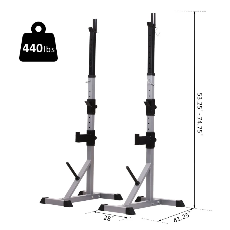 Soozier 2-Piece Pair Steel Height Adjustable Barbell Squat Rack and Bench Press 23" x 29.75" x 69.25"