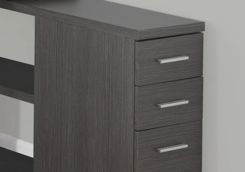 Monarch Contemporary Right or Left Facing Corner Computer Desk with Shelves and Storage Drawers - Grey