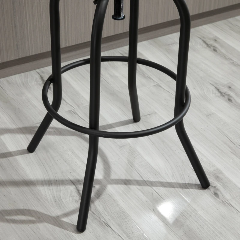 HOMCOM Set of 2 Swivel Mid-Back Barstools, Industrial Style Kitchen Stool Wooden Seat Armless with Adjustable Height ,Steel Frame