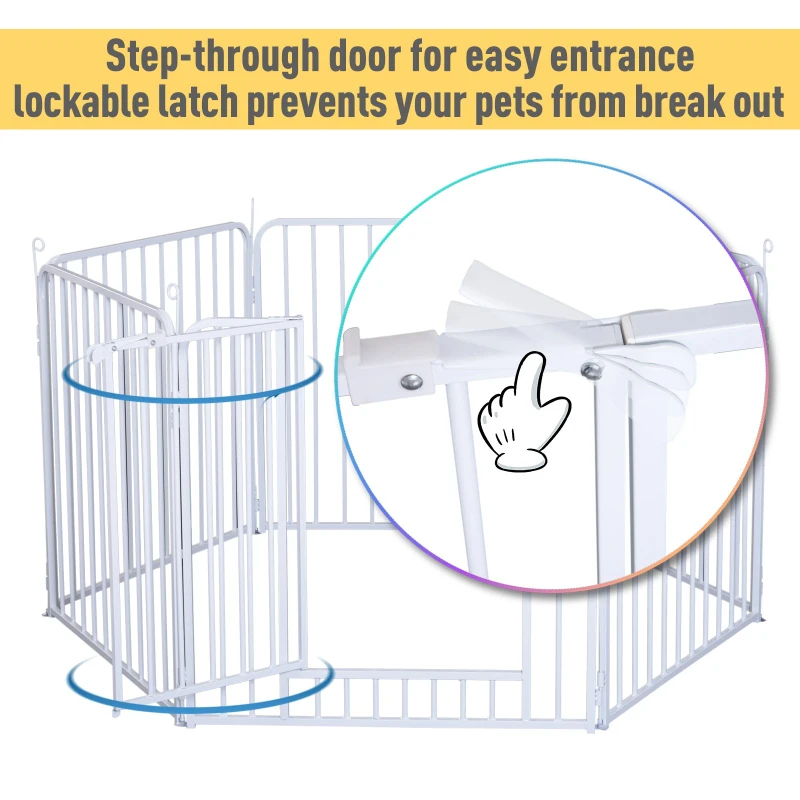 PawHut 31.5"H 6-panel Foldable Metal Pet Playpen Portable Dog Puppy Fence Heavy duty Pet Exercise Pen with Door White
