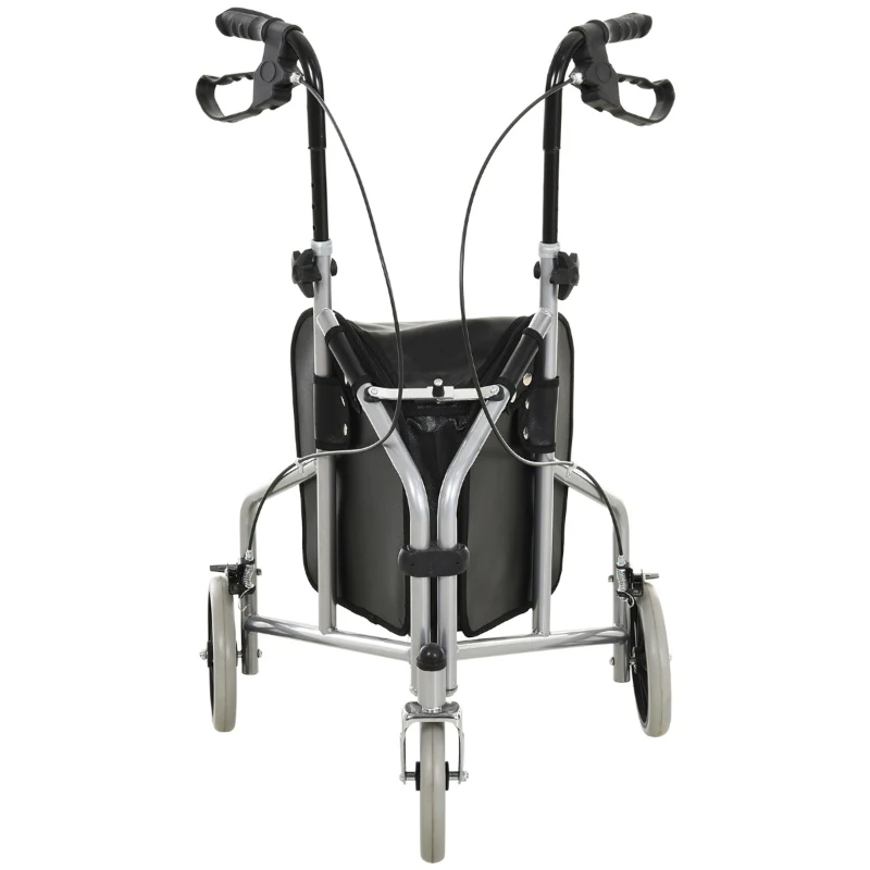 HOMCOM Steel Walker for Seniors, Three Wheel Adjustable Height Rollator with Handbrakes and Storage Bag