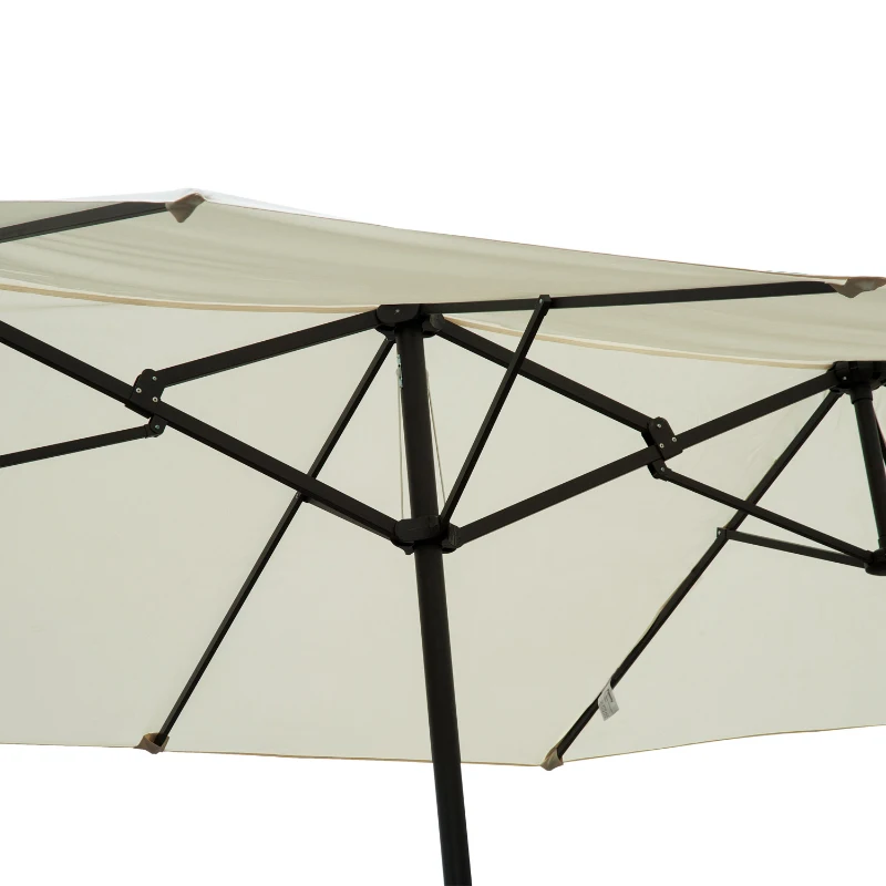 Outsunny 15ft Outdoor Twin Patio Umbrella Garden Double-Sided Market Parasol Sun Shelter with Crank Beige