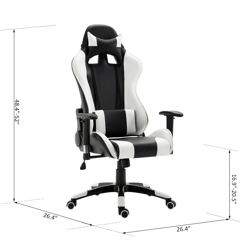 HOMCOM Executive Racecar Style Office Chair Gaming Recliner Swivel Adjustable PU Padded Home Office White