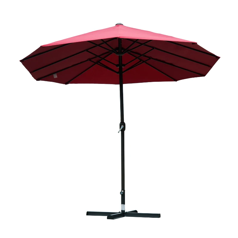 Outsunny 15ft Outdoor Twin Patio Umbrella Garden Double-Sided Market Parasol Sun Shelter with Crank Wine Red