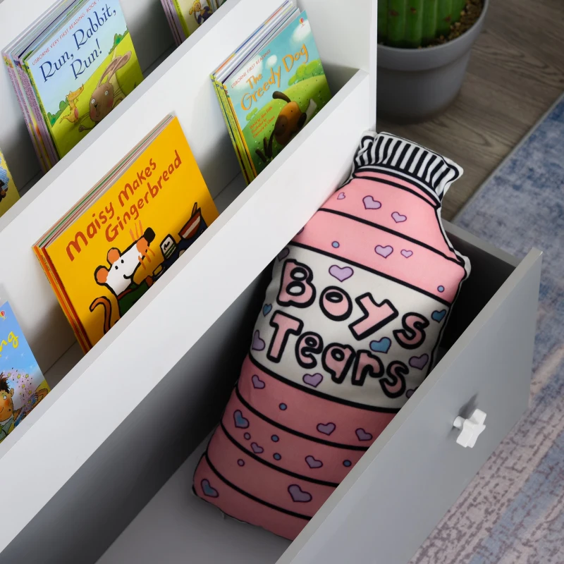 HOMCOM 3-Tier Bookcase with Drawer House Shaped Storage Organizer Bedroom Study Room for Children White & Grey