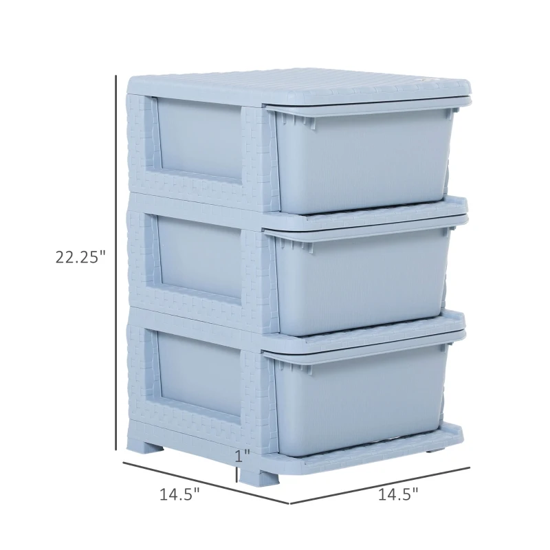 Qaba Kids Storage Unit Dresser Tower with Drawers 3 Tier Chest Toy Organizer for Bedroom Nursery Kindergarten Livingroom Blue