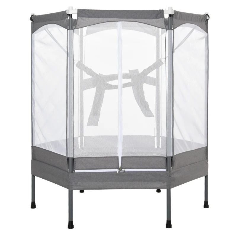 Qaba Kids Trampoline Mini Bouncer Jumper w/ Enclosure Net Elastic Safety Harness