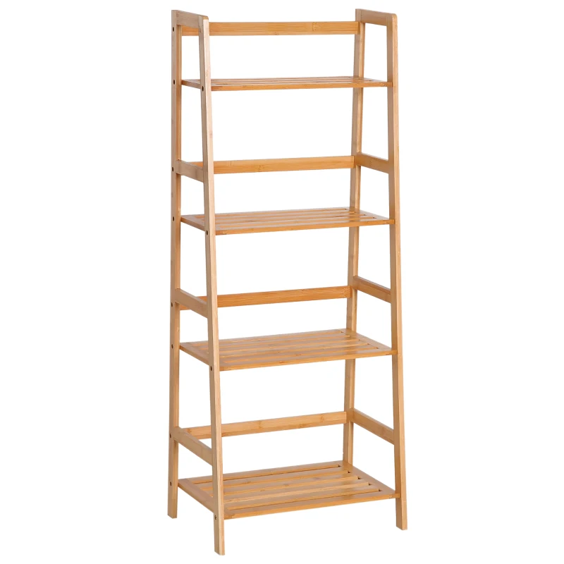 HOMCOM 4 Tier Bamboo Multi-Functional Storage Rack Ladder Bookcase Bathroom Shelf Shelving Unit Display Stand
