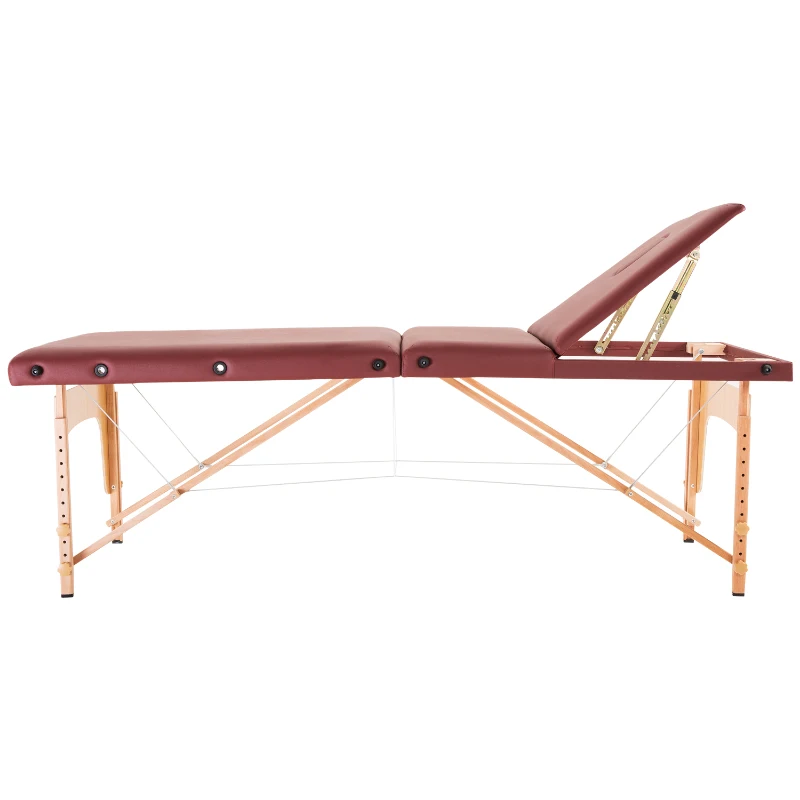 HOMCOM 3 Fold Massage Table w/ Carry Case Foldable Facial Spa Couch Dark Red