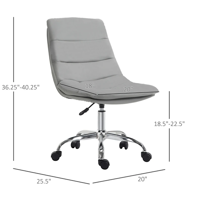 Vinsetto Armless Office Chair Ergonomic Computer Desk Chair Mid-Back Upholstered Task Chair with PU Leather, Adjustable Height and Swivel Seat, Grey