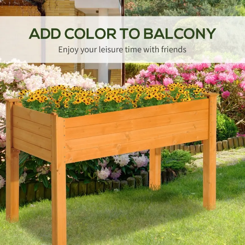 Outsunny 48" x 24" Raised Garden Bed Elevated Wooden Planter Box for Backyard, Patio, Balcony