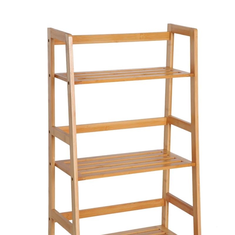 HOMCOM 4 Tier Bamboo Multi-Functional Storage Rack Ladder Bookcase Bathroom Shelf Shelving Unit Display Stand