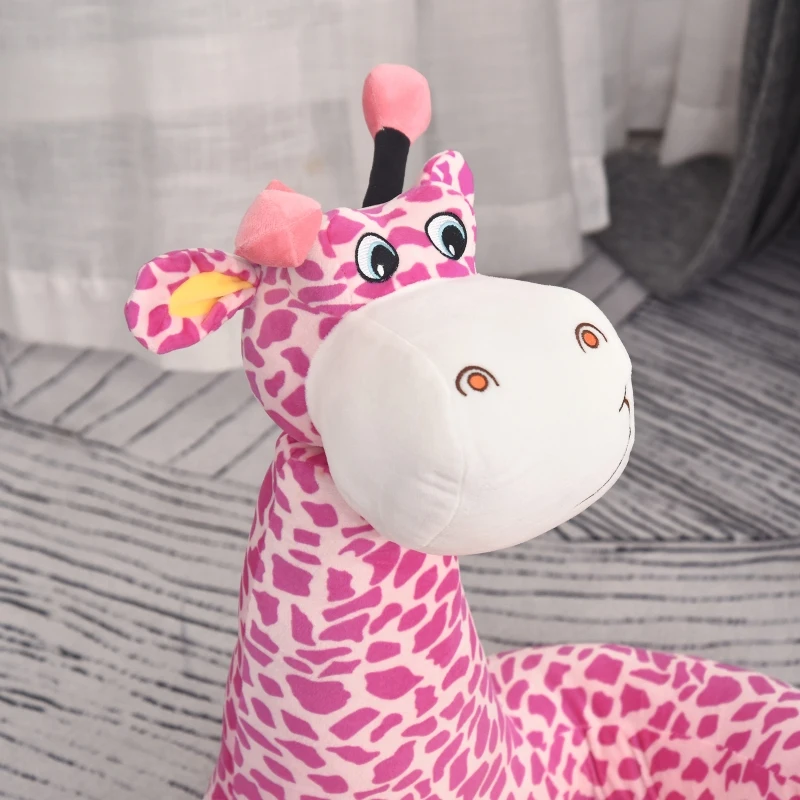 Qaba Giraffe Shaped Kid Sofa Flannel Covered Armchair Stick Horse Child Chair with Padded Seat for 18 to 36 Months, Pink