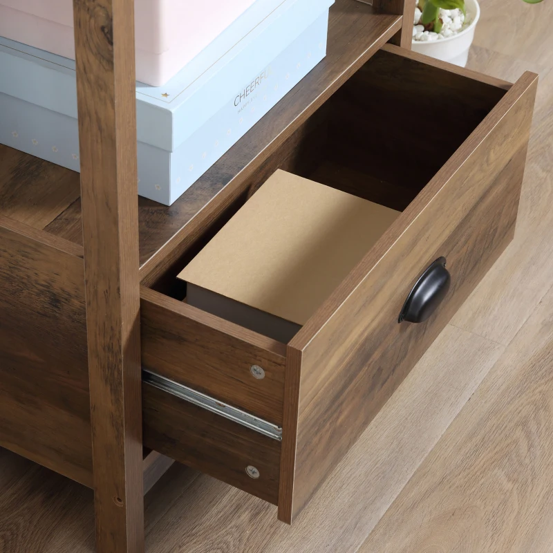 HOMCOM Farmhouse Chic 3-Tier Shelf Bookcase Display Rack with Drawer for Living Room, Bedroom, Office, Natural Wood