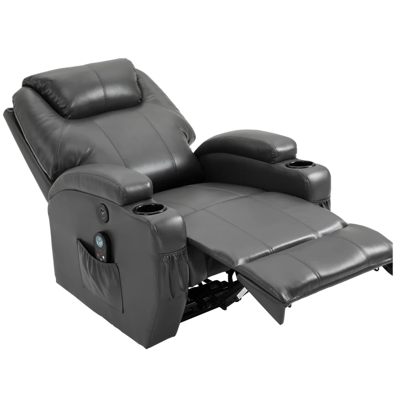 HOMCOM Electric Power Massage Recliner Chair PU leather w/ 8-Point Vibration Waist Heating, USB Port, Dark Grey