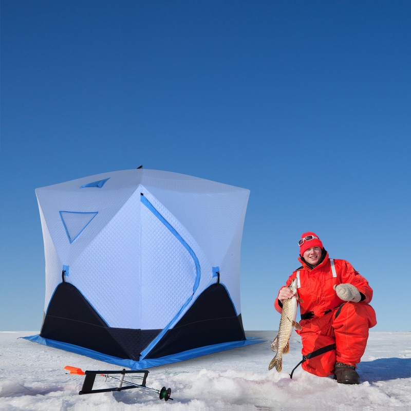 Outsunny Ice Fishing Tent 2-4 Person Portable Shelter with Ventilation Windows and Carry Bag Blue