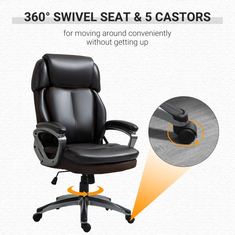 Vinsetto High Back Executive Chair Computer Ergonomic Task Seat PU Leather Swivel Chair for Office with Padded Armrests, Adjustable Height, Brown