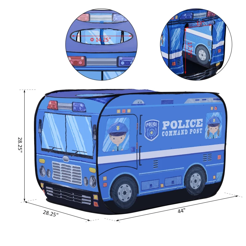 Qaba Kids Police Car Play Tent w/ top opening Pop-up Foldable Blue