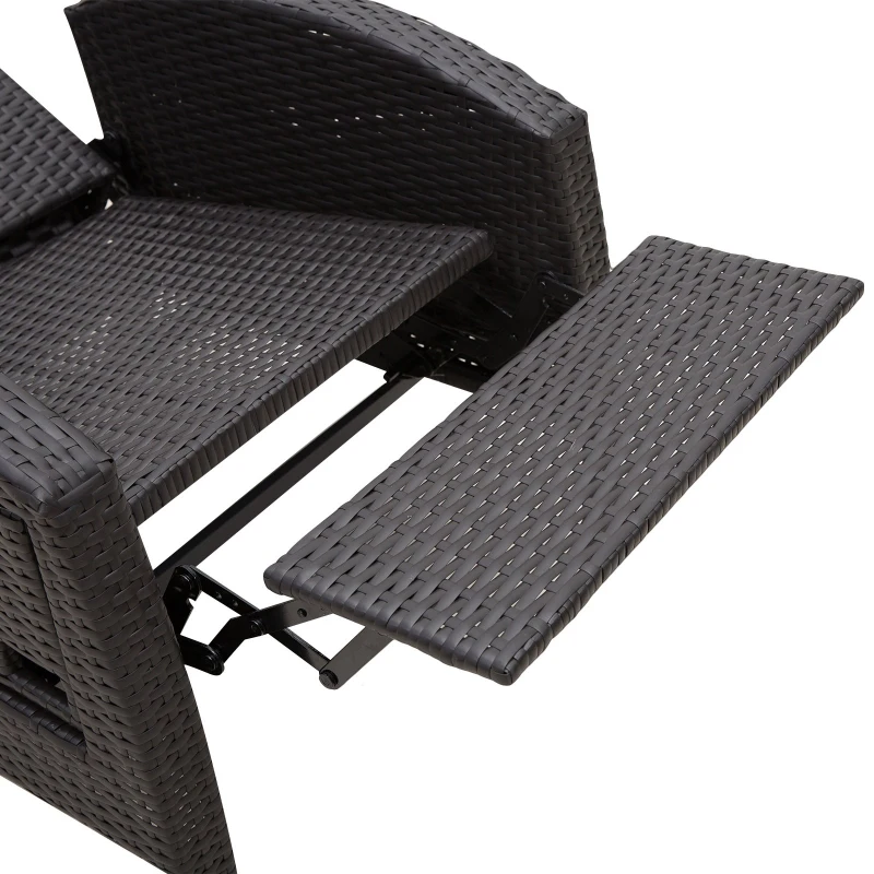 Outsunny Patio Recliner, Outdoor Reclining Chair with Flip-Up Side Table, All-Weather Wicker Metal Frame Chaise with Footrest, Cushions, Coffee, Blue