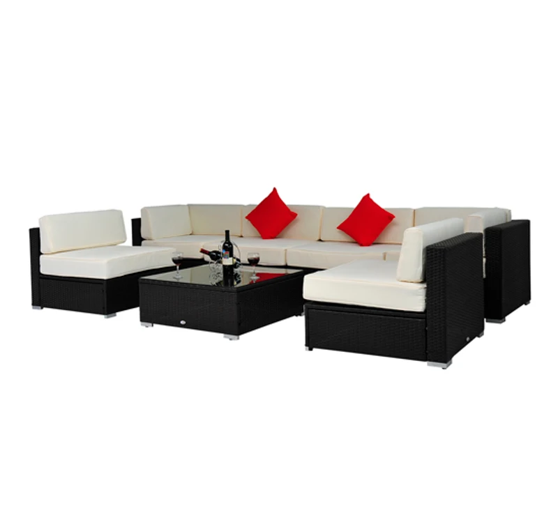 Outsunny 7pc Outdoor Rattan Sectional Patio Furniture Set - Cream/Brown