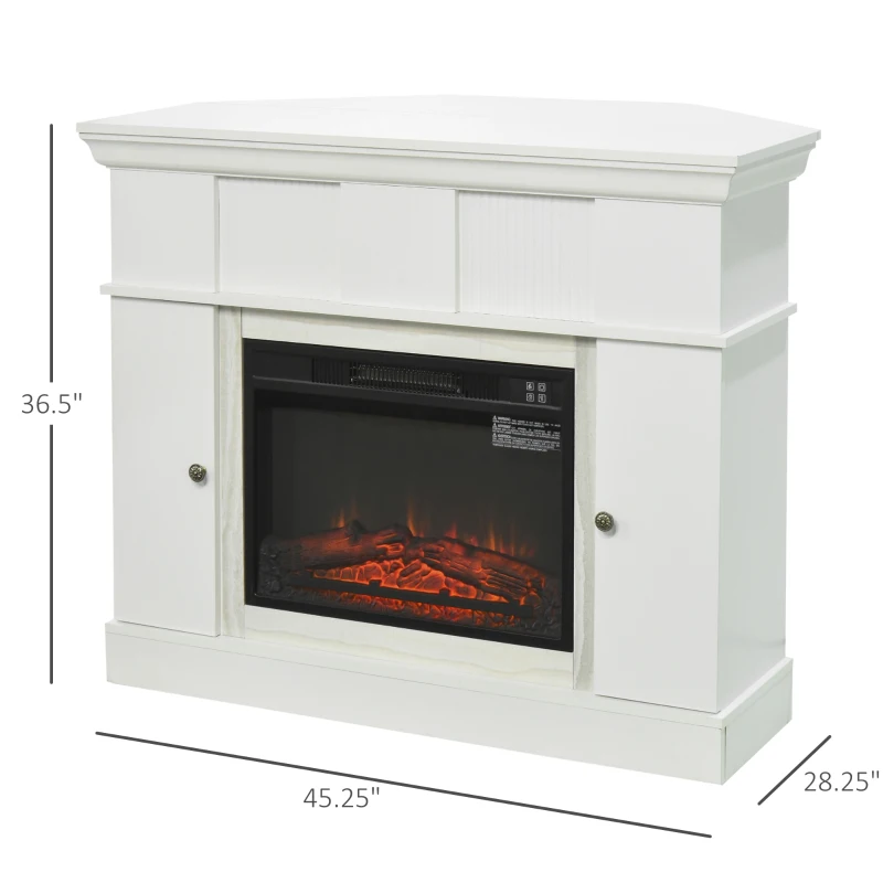 HOMCOM 45.25" W x 36.5" H Electric Fireplace Mantel TV Stand, Media Console Center Cabinet with 2 Cabinets with 2 Adjustable Shelves, and Remote Control, White