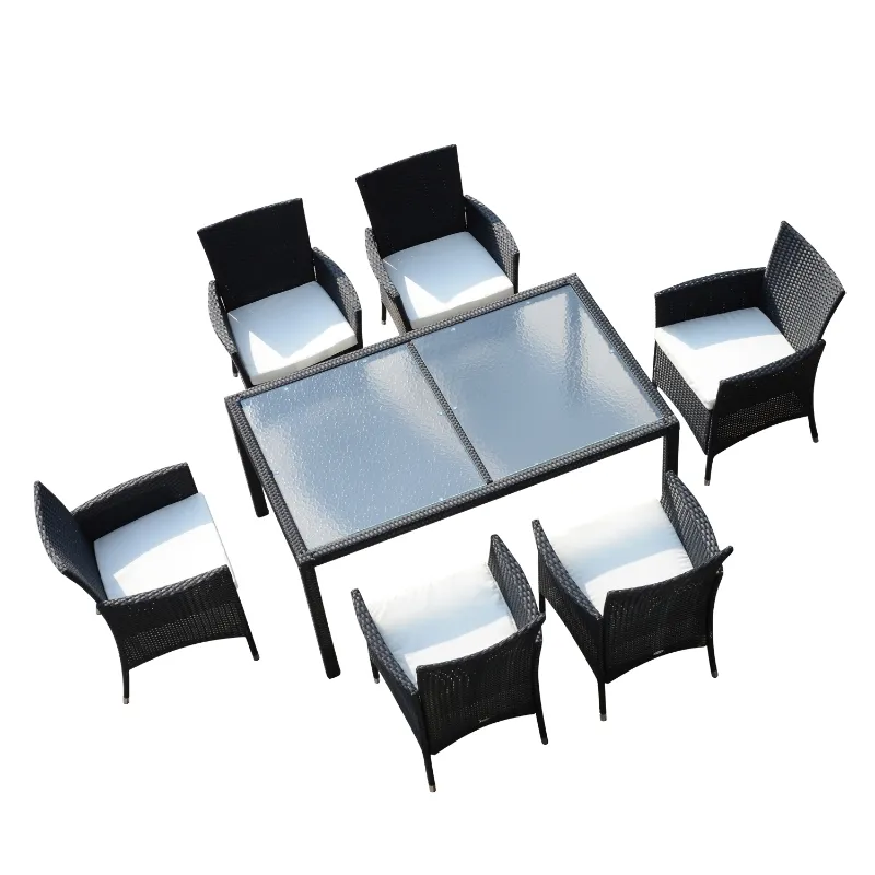 Outsunny 7pcs Outdoor Rattan Dining Set Wicker Furniture Cushioned Seat 6 Armchair 1 Glass Table Garden Patio All Weather Sectional Set
