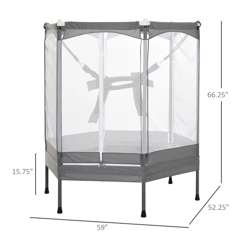 Qaba Kids Trampoline Mini Bouncer Jumper w/ Enclosure Net Elastic Safety Harness