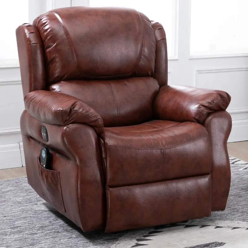 HOMCOM Vibration Massage Recliner Chair for Living Room with Heat,   Single Sofa, PU Leather Power Reclining Chair, Home Theater Seating with Footrest, Brown