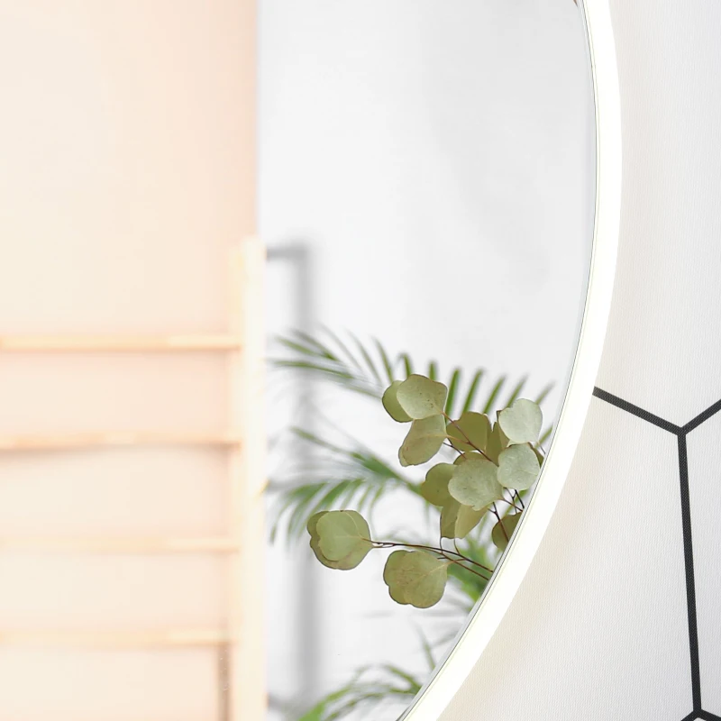 kleankin 24"x24" Round LED Bathroom Mirror with Defogging Function, Touch Switch, and 3 Color White Temperatures