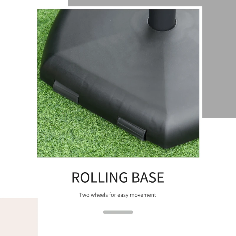 Outsunny Outdoor Umbrella Stand Pentagonal Rolling Base with 2 Wheels, Heavy Duty Fitting Φ1.25"-Φ2" Umbrella Poles, Concrete Filled, Black