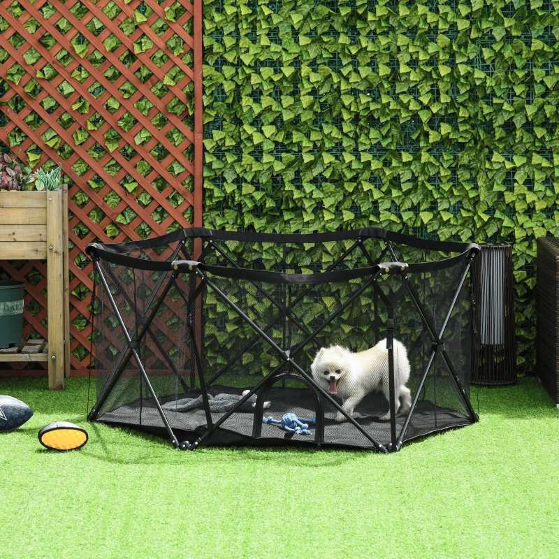 PawHut Folding Portable Pet Playpen Soft Dog Cat Puppy Exercise Kennel Pen Crate with Carrying Bag Indoor Outdoor Black