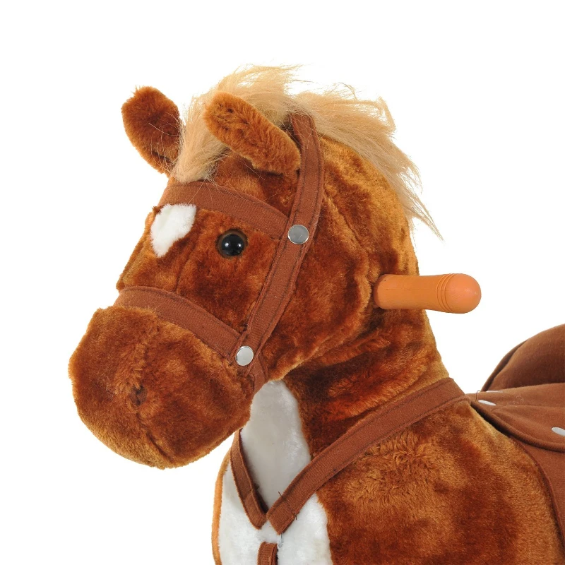 Qaba Kids Walking Pony Ride on Horse Rocking Toy Wheels & Footrest Neigh Sound, Brown