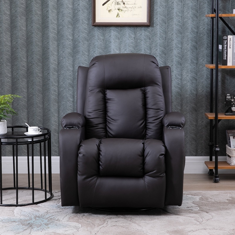 Faux Leather Back and Shoulder Massager Heated Vibrating Recliner Chair with Remote Brown