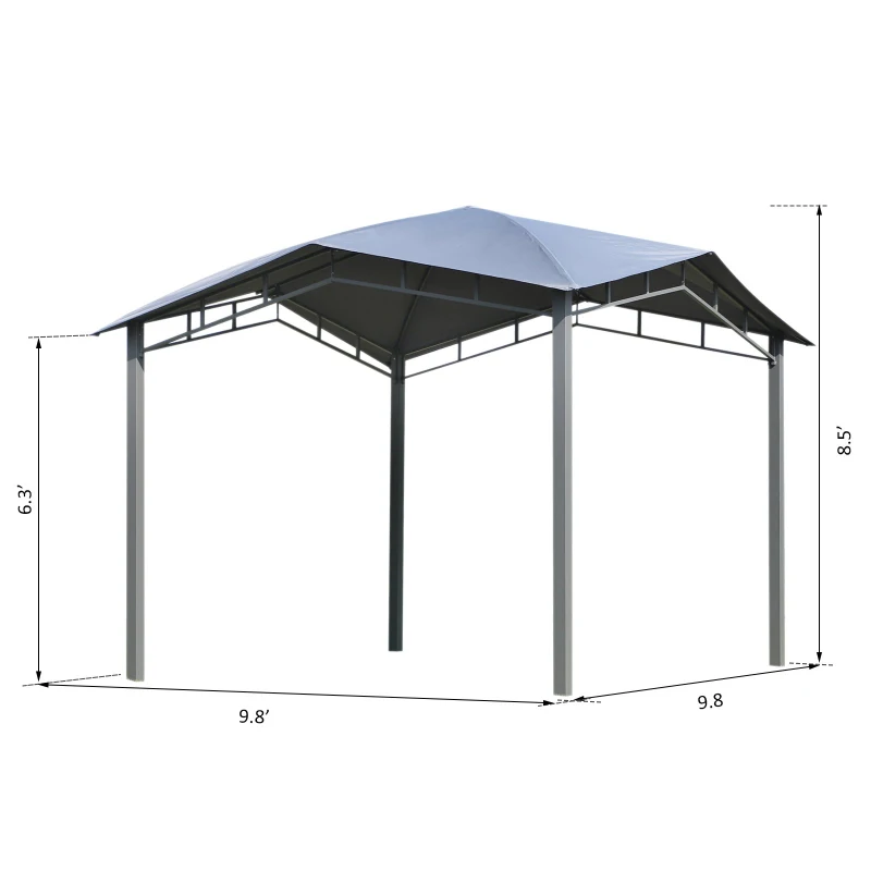 Outsunny 9.8' x 9.8' Outdoor Patio Gazebo Pavilion Canopy Tent Steel- Grey