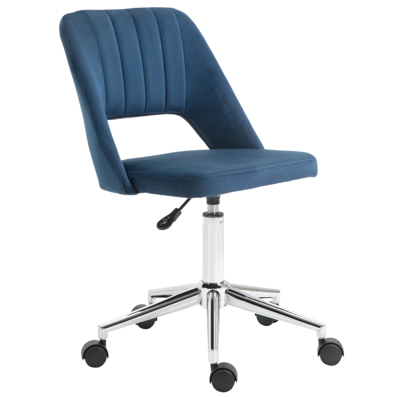 Vinsetto Ergonomic Velvet Armless Computer Swivel Upholstered Chair w/ Open Back, Blue