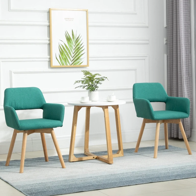 HOMCOM Dining Chairs Set of 2 Home Modern Accent Armchair for Bedroom Living Room with Fabric Surface and Solid Wood Legs, Green