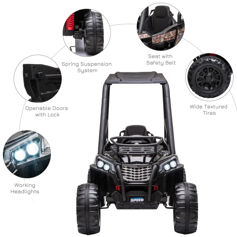 Aosom 12V Dual Motor Kids Electric Ride-on UTV Toy with MP3/USB Music Connection, Suspension & Remote Control - Camo