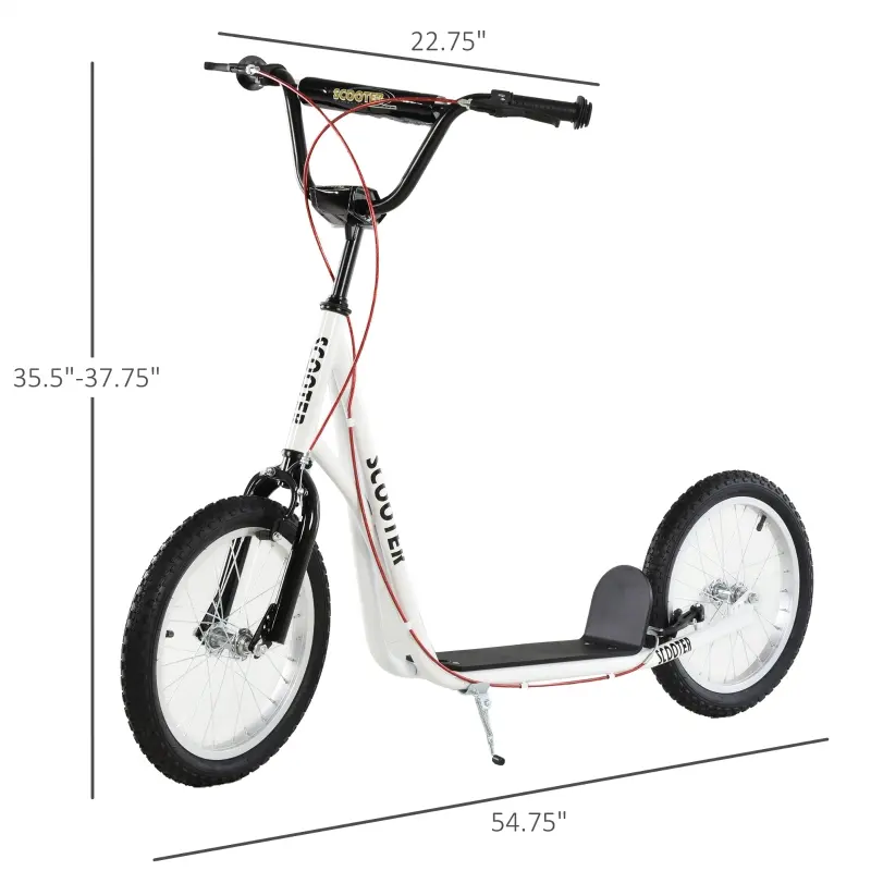 Aosom Youth Scooter Kick Scooter for Kids 5+ with Adjustable Handlebar Front and Rear Dual Brakes Inflatable Wheels, White