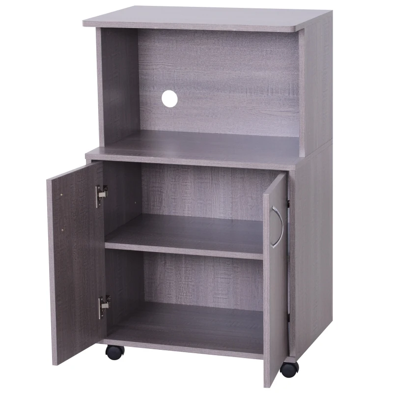 HOMCOM Microwaves Cart on Wheels with Storage Shelf and Cabinet Grey Wood Grain