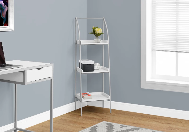 Monarch 48" Contemporary Open Concept 3 Shelf Bookshelf - White / Silver Metal