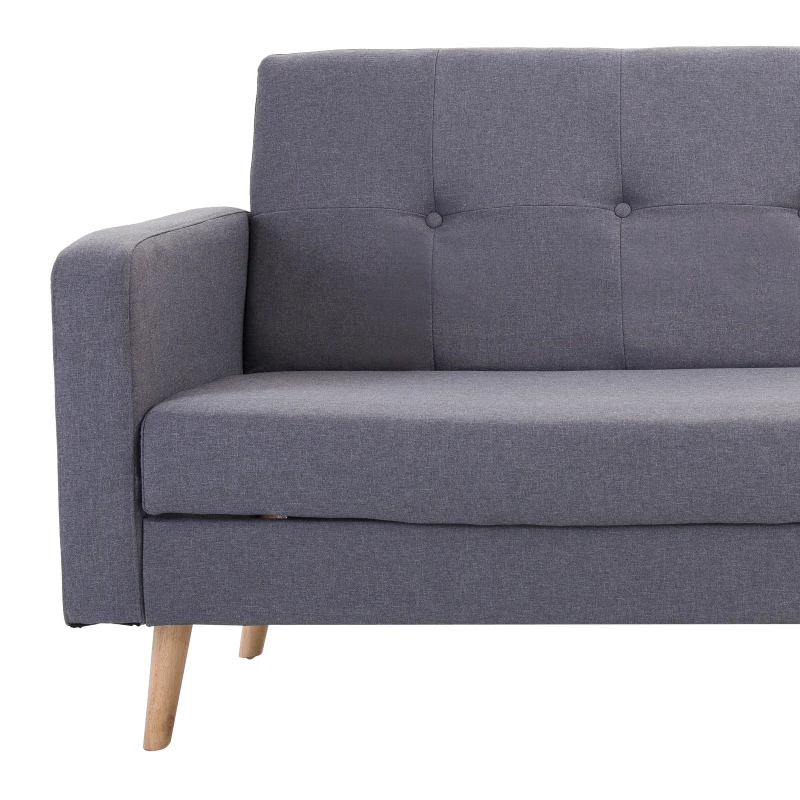 HOMCOM 2 In 1 Sofa Bed Compact 3 Seater Couch Convertible Dorm Lounge Sleeper Padded Linen Upholstery Grey