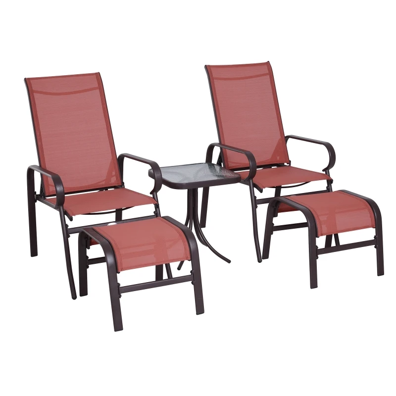 Outsunny 5pc Garden Sling Patio Bistro Set Outdoor Adjustable Lounger Table Footrest Set Brown