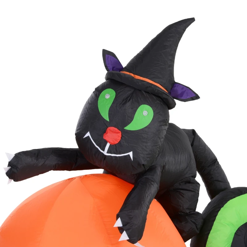 HOMCOM 5.5' Lighted Inflatable Outdoor Halloween Yard Decoration - Boo Black Cat Ghost Pumpkin