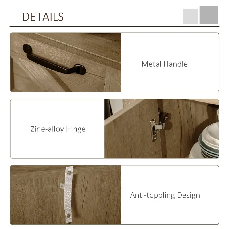 HOMCOM Sideboard, Farmhouse Buffet Cabinet with Storage Open Shelf, 2 Drawers and Open Countertop, Oak Finish