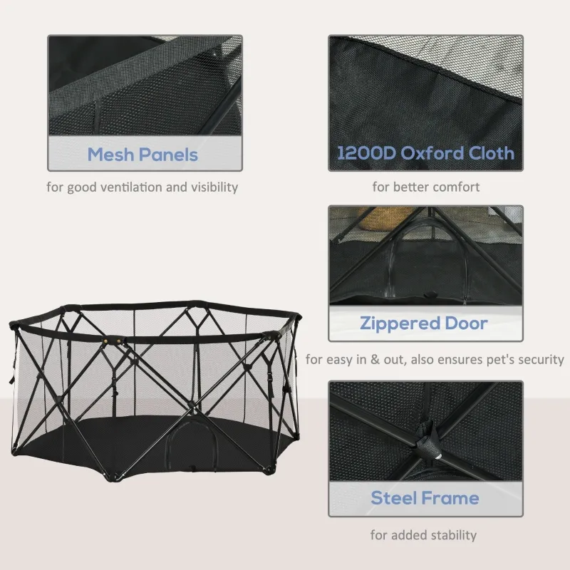 PawHut Folding Portable Pet Playpen Soft Dog Cat Puppy Exercise Kennel Pen Crate with Carrying Bag Indoor Outdoor Black