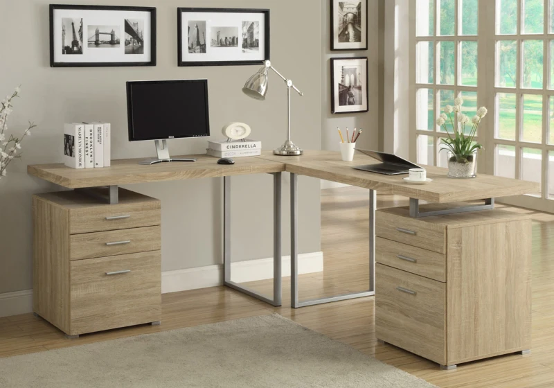 Monarch 48" Contemporary Wood-look and Metal Computer Writing Desk - Natural / Silver Metal