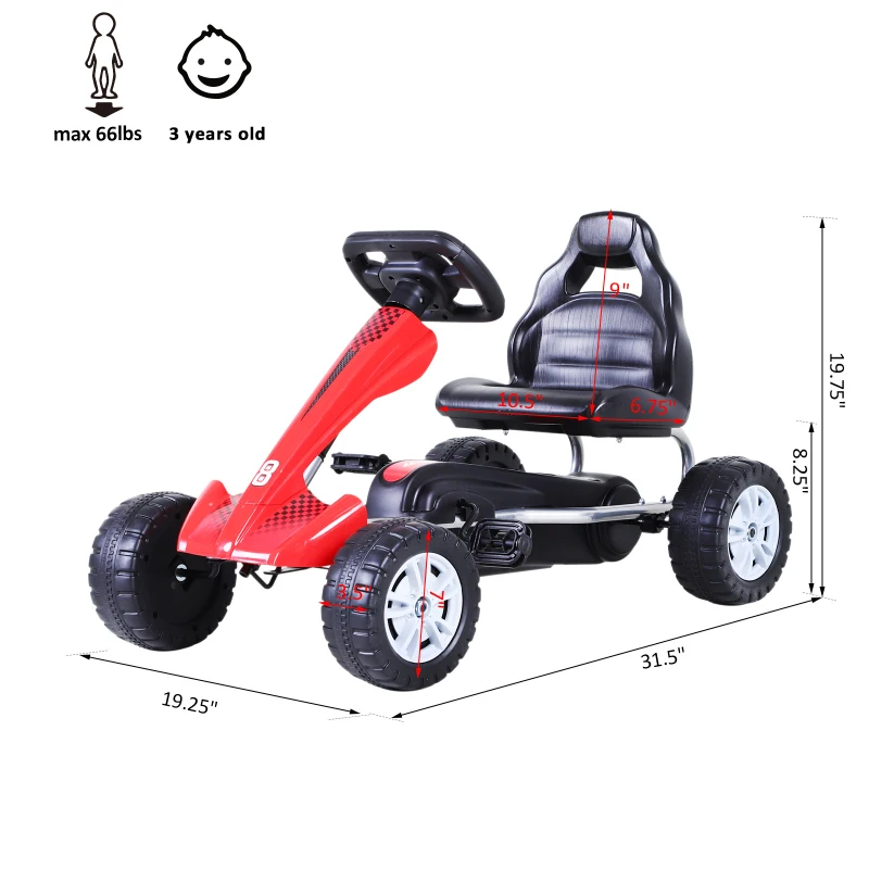 Aosom Durable Pedal Go Kart Racing Style Children Ride on Car Outdoor Racer Red