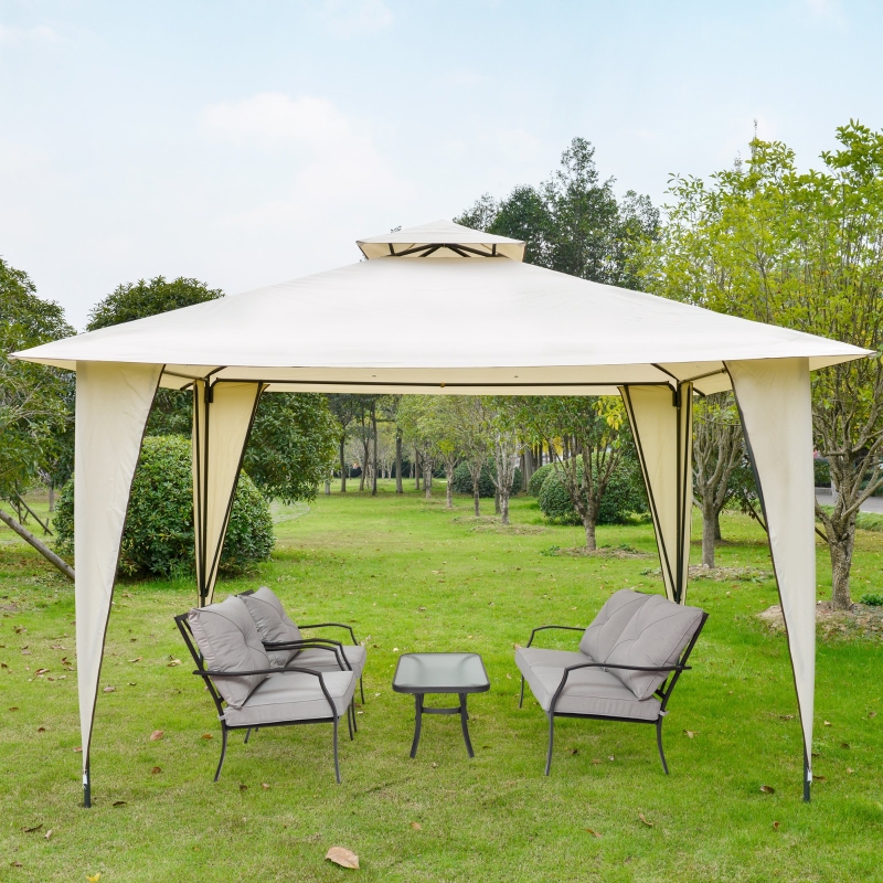 Outsunny 12' x 12' Canopy Tent Outdoor Party Gazebo with Double-tier Roof & Dressed Legs Beige