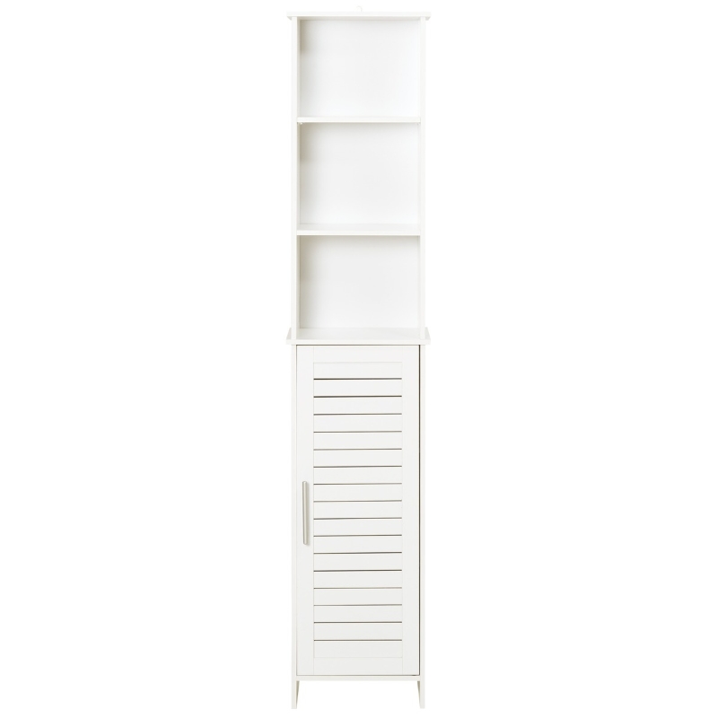 kleankin Tall Bathroom Floor Cabinet, Freestanding Linen Tower with Adjustable Shelf and Cupboard, Narrow Side Storage Organizer, White
